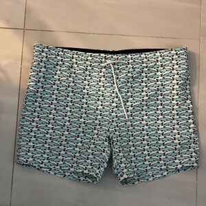 Crown & Ivy Shark Print Swim Trunks - Aqua and White